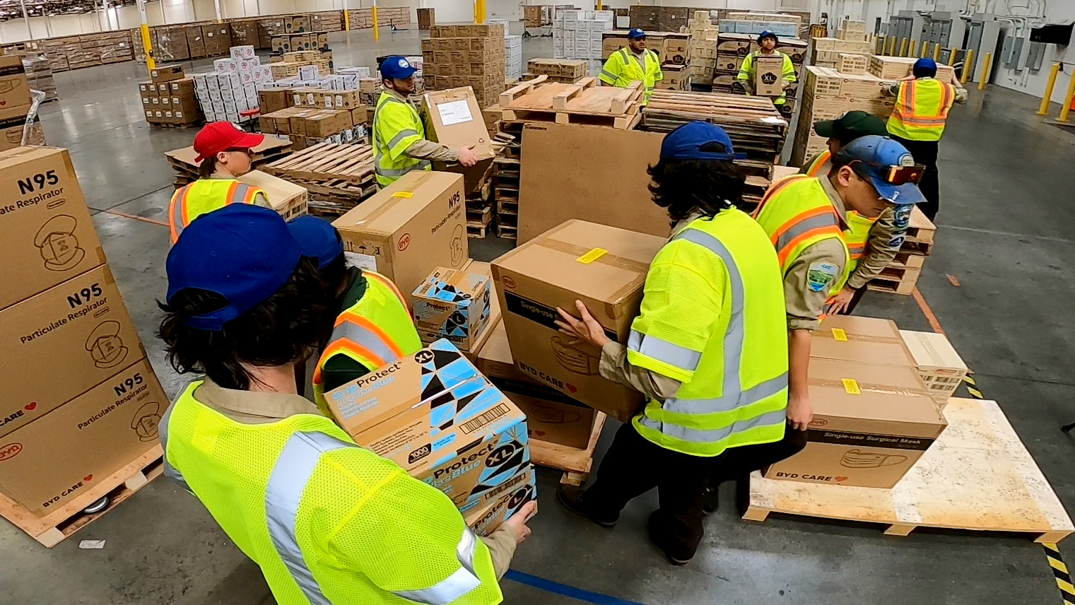 Corpsmembers providing support CalOES at Dixon warehouse.