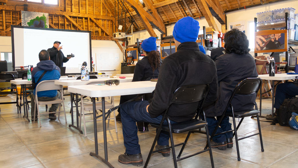 Corpsmembers in a lecture at the UC Davis field station.